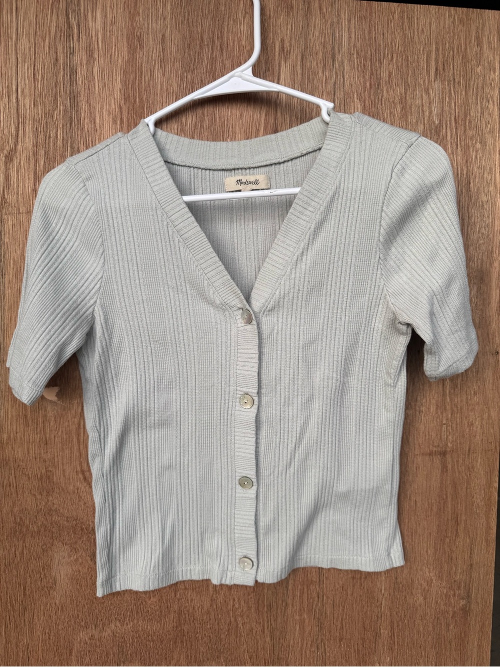 Madewell Sage Green Ribbed Button-Front Short Sleeve Top